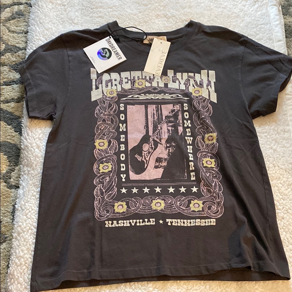Evereve Black Short Sleeve Tee with Retro Graphic
